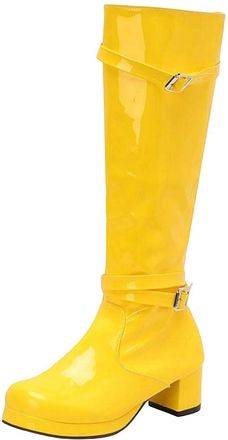 Generic Womens Knee High Boots Patent Leather Block Heel Long Booties Low Heel Winter Footwear Large Size Style