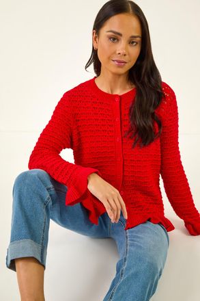 Roman Textured Frill Hem Knit Cardigan
