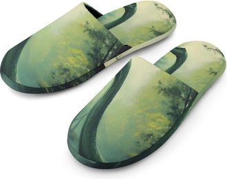 Generic Dinosaur with Long Neck Flannel Mens Slip-on Slippers Winter Warm House Shoes with Rubber Sole for Home Hotel