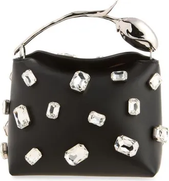 Erdem Mini Bloom Crystal Embellished Leather Handbag in Black at Nordstrom