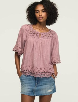 Lucky Brand Womens Battenburg Lace Top