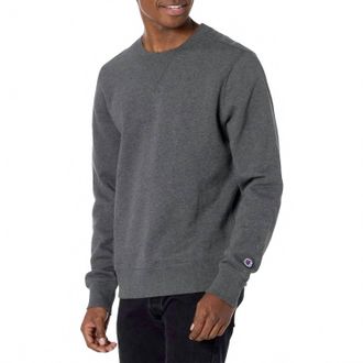 Champion Sueded Fleece Pullover Crew Neck Sweatshirt In Charcoal Gray