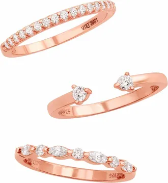 Savvy Cie Jewels ROSE GOLD PLATED WHITE CZ SET OF 3 RINGS
