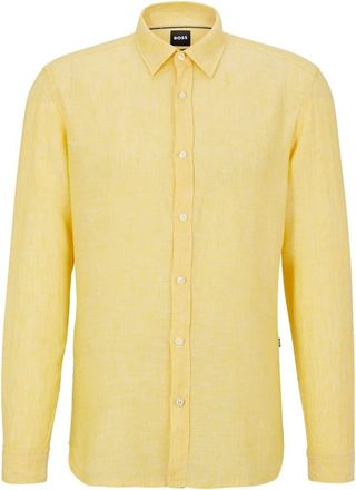 HUGO BOSS Mens Liam Collared Neck Long Sleeve Shirt in Bright Yellow - Size 2XL