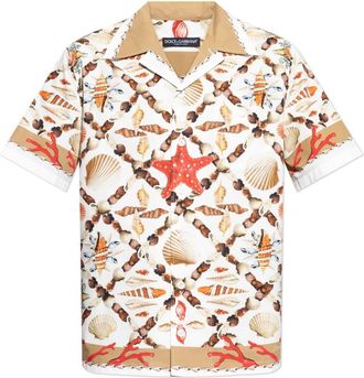 Dolce & Gabbana Shirt met een zeemotief - Heren - Korte mouwen Overhemden - Veelkleurig - 2XL - Katoen - Overhemden
