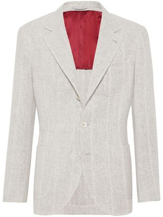 Brunello Cucinelli stripe-pattern notched-lapels blazer - men - Silk/Wool/Cotton/Linen/Flax - 50 - White