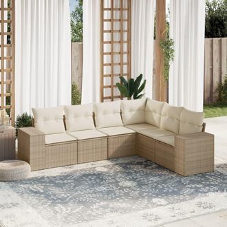 vidaXL Juego De Sof&aacute;s Jard&iacute;n Con Cojines 6 Pzas Rat&aacute;n Sint&eacute;tico Beige Vidaxl