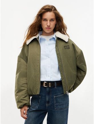 Tommy Hilfiger Womens Tommy Jeans Teddy Collar Aviator Jacket - Dark Greenery - L