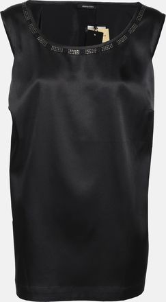 Elena Miro Black Satin Crystal Embellished Sleeveless Camisole