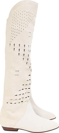 Isabel Marant Soren Perforated Knee-High Boots in White Suede
