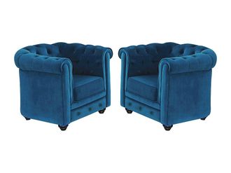 Vente-Unique Conjunto de 2 sillones de terciopelo CHESTERFIELD - Verde azulado
