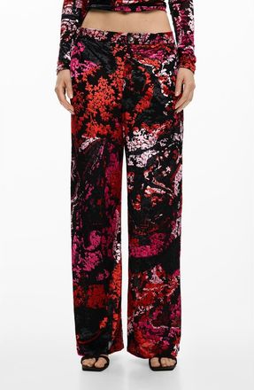 Desigual Floral Print Wide Leg Pants in Black at Nordstrom, Size X-Small