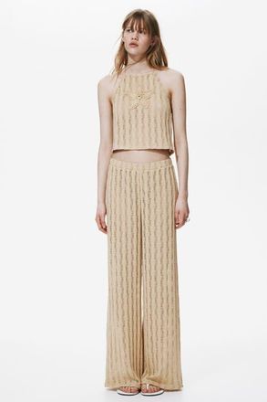 H&M Knitted Pull-on Trousers in Beige at Nordstrom, Size X-Small