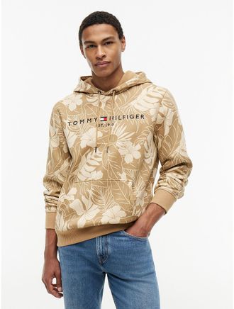Tommy Hilfiger Mens Tropical Print Brushed-Back Hoodie - Beige - XXXL