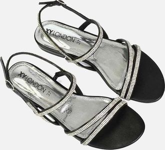 XY London Womens XY London Womens/Ladies Orla Diamante Strappy Summer Flat Sandals - Black - Size: 7