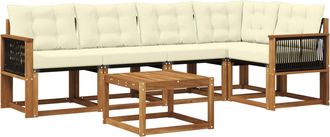 vidaXL Conjunto De Sof&aacute;s De Exterior 6 Uds. Natural Y Crema Vidaxl