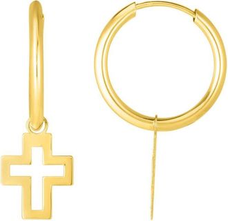 Tresorra 14K Yellow Gold Cross Dangle Hoop Earrings