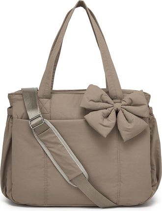 Generic Lightweight Crush Bow Tote Bag For Women Large Work Tote with Puffer Quilted Shoulder Travel Tote Bag for Work, Yoga, Gym, Khaki