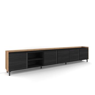 Skraut Home Mueble tv efecto madera negro y roble 309x35x61cm con patas
