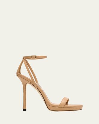 Jimmy Choo London 120mm Moza Leather Platform Ankle-Strap Sandals