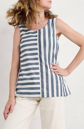 Seasalt Cornwall Sea Kissed Stripe Sleeveless Organic Cotton Swing Top in Scallion Stripe Yacht at Nordstrom, Size 10 Us
