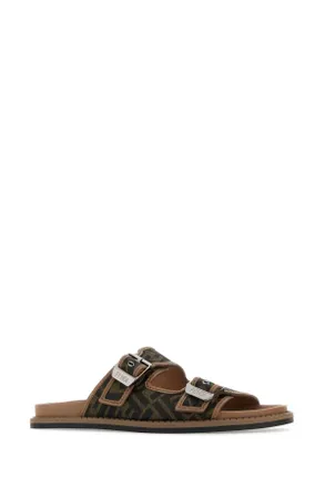 Fendi Mens Embroidered Canvas Fendi Feel Slippers Tabacconerosand Flat Shoes