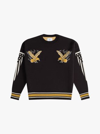 Rhude Mens Black Gold Cashmere Knit Crewneck Sweater