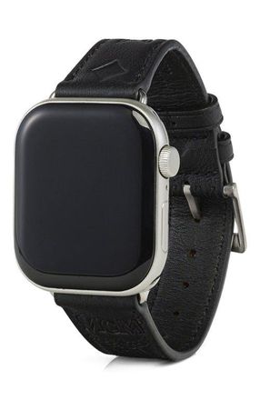 MCM Apple Watch Band in Embossed Monogram Leather in Black at Nordstrom