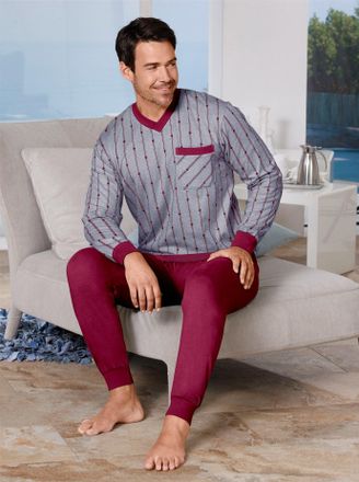 Kings Club Schlafanzug KINGS CLUB, Herren, Gr. 44/46, rot (grau, bordeaux, meliert), 100% Baumwolle, Homewear-Sets Schlafanzug