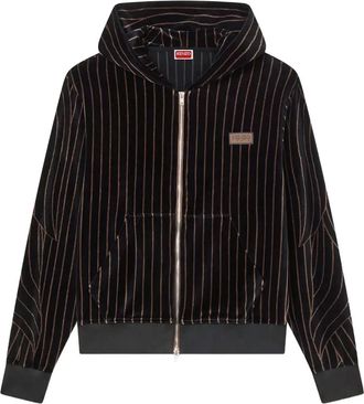 Kenzo leaf stripe zipped velvet hoodie - men - Cotton/Polyamide - S - Black