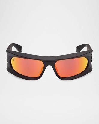 Christian Louboutin Men & apos;s Temple-Spikes Acetate Rectangle Sunglasses