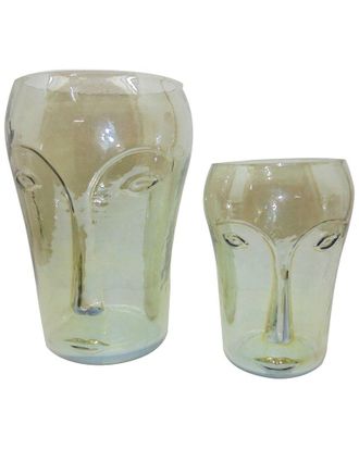 A&B Home Discontinued A&B Home Abstract Face Glass Vases, Set Of 2
