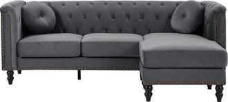 VENTE-UNIQUE.COM Sof&aacute; rinconera terciopelo 4 plazas gris antracita 222x144cm