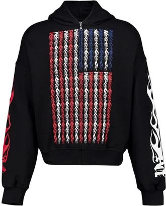 Palm Angels Flames Flag Zip Hoodie - Heren - Vesten met rits - Veelkleurig - S - Katoen - Hoodies & sweatvesten