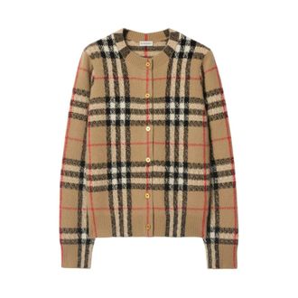 Burberry Cashmere Knitwear, female, Brown, Size: S Brown Check Cashmere Wool Sweater