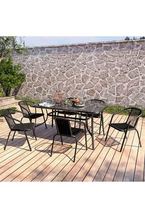 Living and Home Rectangle 6-Person 150Cm Long Dining Bistro Set in Black