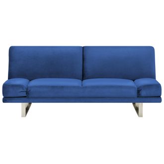 Beliani Sof&aacute; Cama Tapizado En Terciopelo Azul Marino Mecanismo Click Clack 4 Plazas Reposabrazos Ajustables York