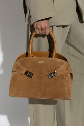 Ferragamo Suede Bag Hug, Womens, Brown