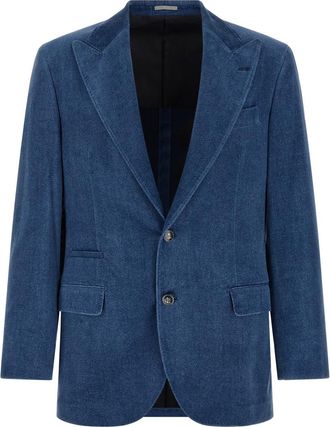 Brunello Cucinelli Blue Peaked Lapel Blazer