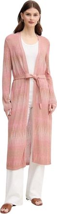 Oui Truien & Vesten, Dames, Roze, S, Katoen, Gebreide Cardigan met Riem en Patroon