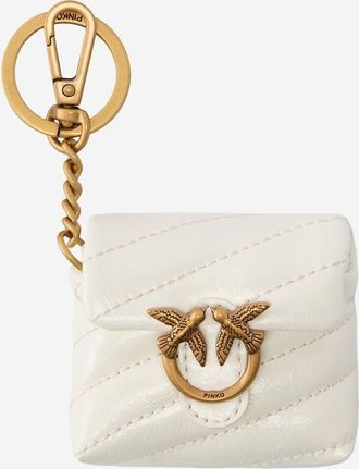 Pinko Womens Glossy Leather Airpods Love Bag Puff Case White Calfskin Accessory
