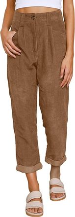 Generic Corduroy Trousers Women Elasticated High Waist Cord Pants Vintage Baggy Straight Wide Leg Capris With Pockets Loose Fit Harem Pants Lounge Capri Trous