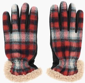 Dsquared2 Leather and Checked Fabric Gloves size 10