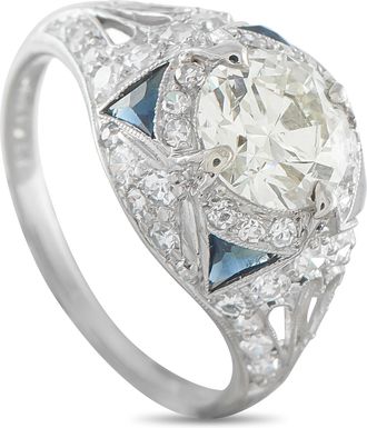 Luxury Bazaar Platinum 2.0ct Diamond and Sapphire Art Deco Ring MF24-050126