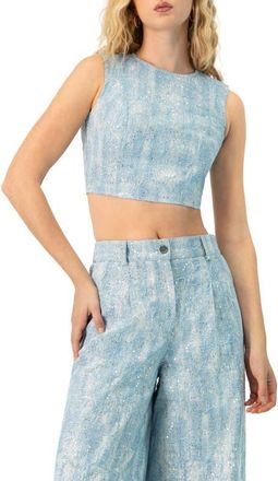Ivonne Sleeveless Embroidered Denim Crop Top in Blue at Nordstrom, Size 12