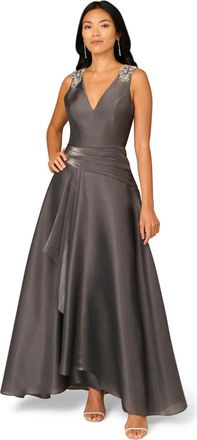 Adrianna Papell Womens Iridescent Organza A-Line Gown - Grey - Size 18 UK