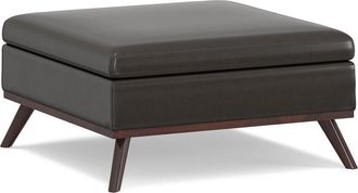 Simpli Home Owen 36In Mid Century Modern Square Coffee Table Storage Ottoman