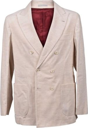Brunello Cucinelli Camel Cashmere Corduroy Double-Breasted Blazer, Brand Size 56 (US Size 46)