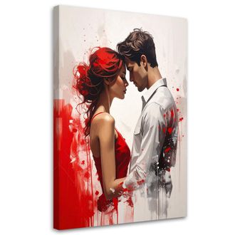Feeby Cuadro Sobre Lienzo Pareja Enamorada Sobre Fondo Pintado De Rojo 80x120