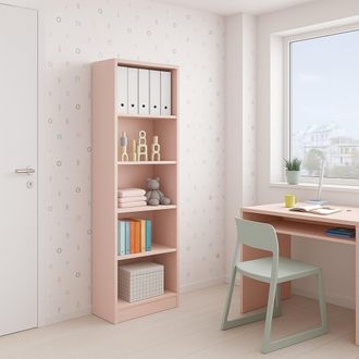Dmora Dmora - Librer&iacute;a Dmacagg, Librer&iacute;a Alta Con 5 Baldas, Estante De Oficina O Dormitorio, Estante Moderno Con Compartimentos, 52x25h80 Cm, Rosado
